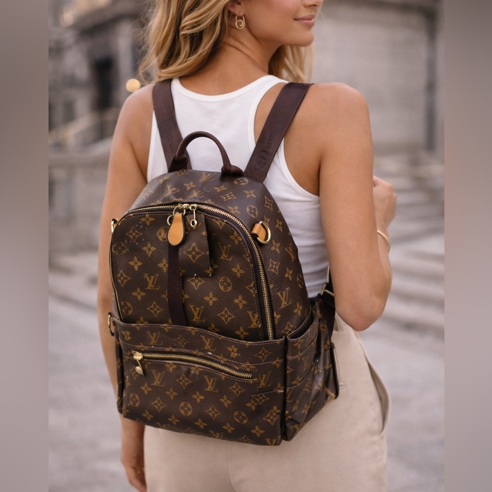 Luxury Inspired Brown Monogram Backpack Gold Hard… - image 3